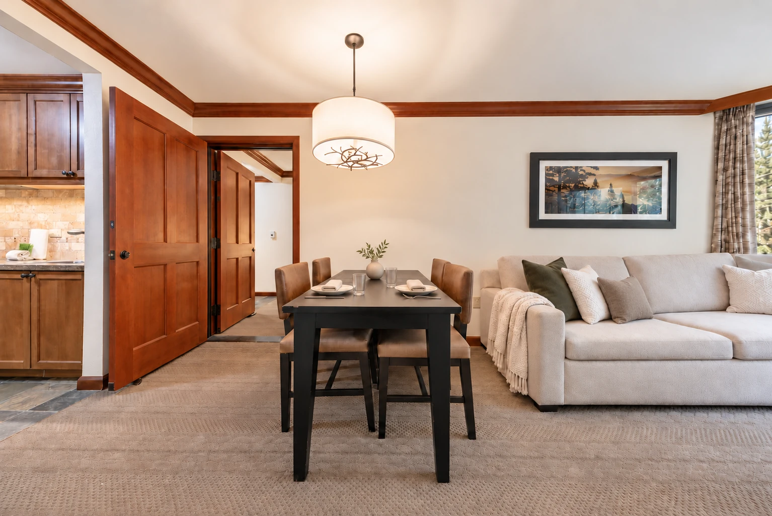 One-bedroom suite — Dining area; digitally styled linens and accessories